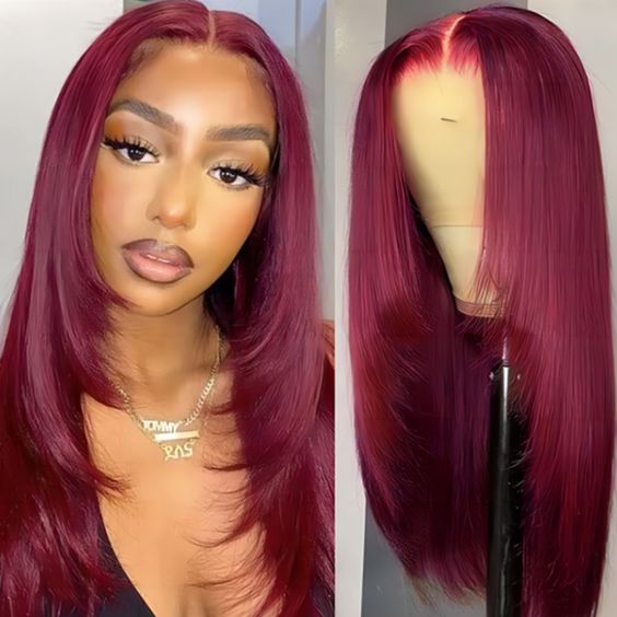 Glueless Wig Straight Wigs #99J Burgundy Color 9x6/13x4 Transparent Lace Front Wigs 150% Density Pre-plucked