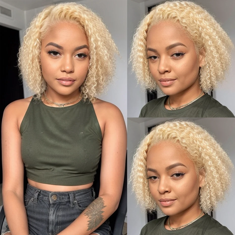 #613 Blonde Wig Curly Short Bob Wig 180% Density  13x4/13x6 Closure Lace Front Wig