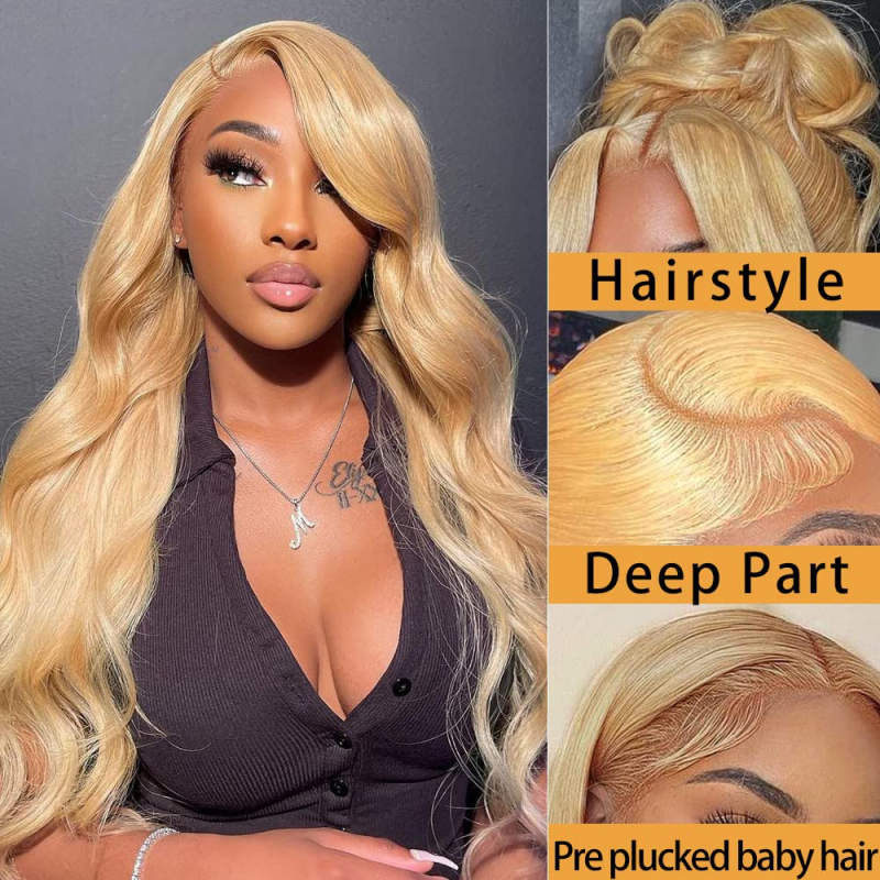 Clear Lace Body Wave 13x4/13x6 HD Lace Transparent Lace Front Wigs 180% Density Human Hair For Honey Blonde Color