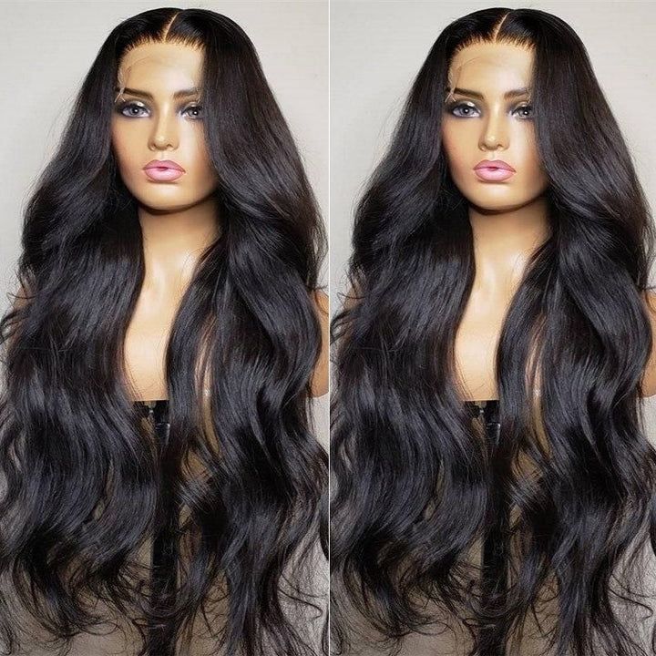 Natural Black Body Wave 13x4 Transparent Lace Front Wigs 180% Density 100% Human Hair