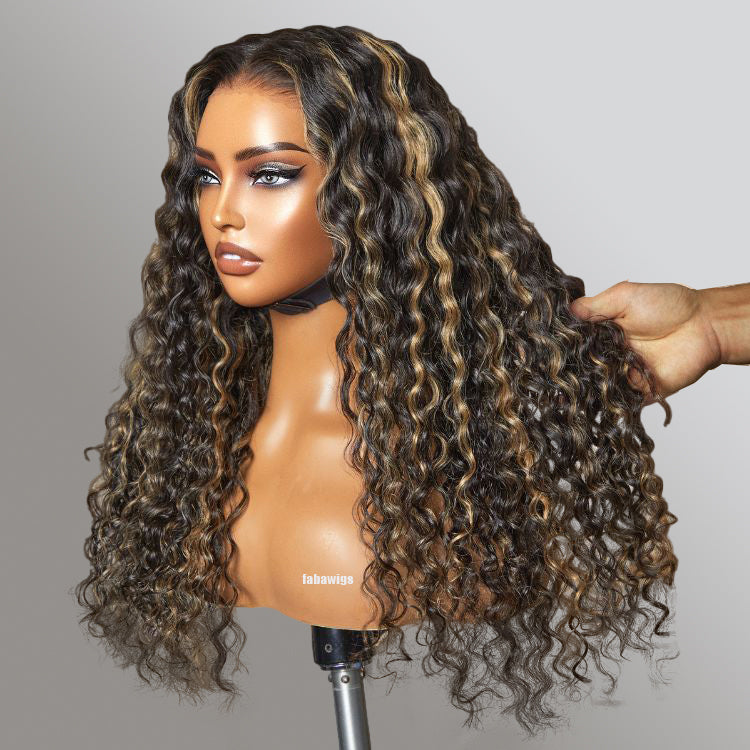Real To Go 7x5 Lace Glueless Wigs Transparent Lace Wig With Tiny Knot Bleached Knots Highlight Honey Blonde