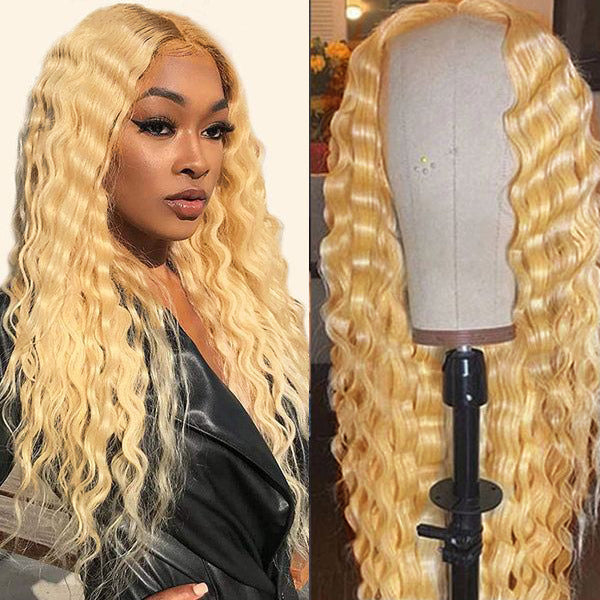 Glueless Wigs Honey Blonde Color Loose Wave Wig Transparent Lace Front Wig Any Part