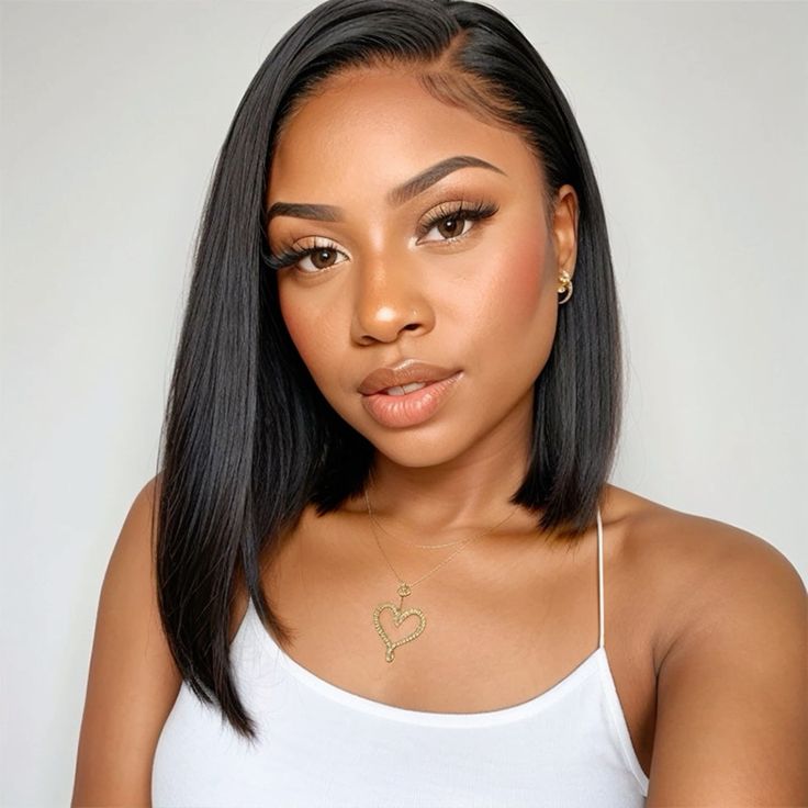 Glueless Wig Natural Black Wig Pre-Cut Lace Front Wig Straight Bob Wig