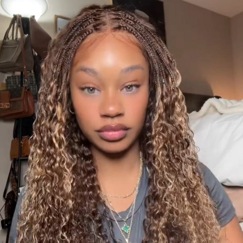 FABA 7x5 Lace Highlight Boho Braided Wig Curly Glueless Wig Transparent Lace Wig Bleached Knot Baby Hair
