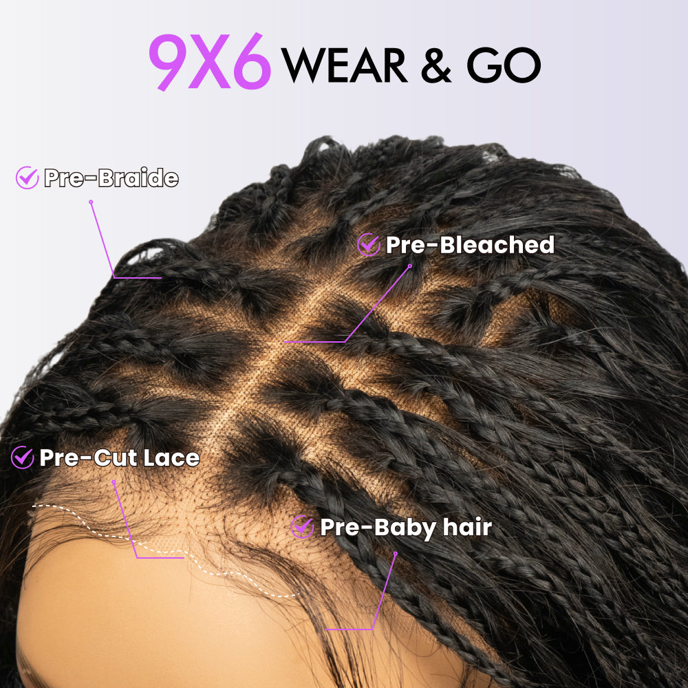FABA Pre-Braided Lace Front Wig 9x6 HD Lace Glueless Wig with Bleached Knots & Pre-Styled Boho Braids