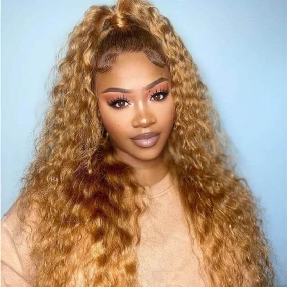 FABA 7x5 Transparent Lace Wig #27 Honey Blonde Wig Curly Wig 3D Dome Cap Pre-Bleached Natural Hair