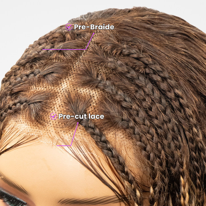 FABA 7x5 Lace Highlight Boho Braided Wig Curly Glueless Wig Transparent Lace Wig Bleached Knot Baby Hair