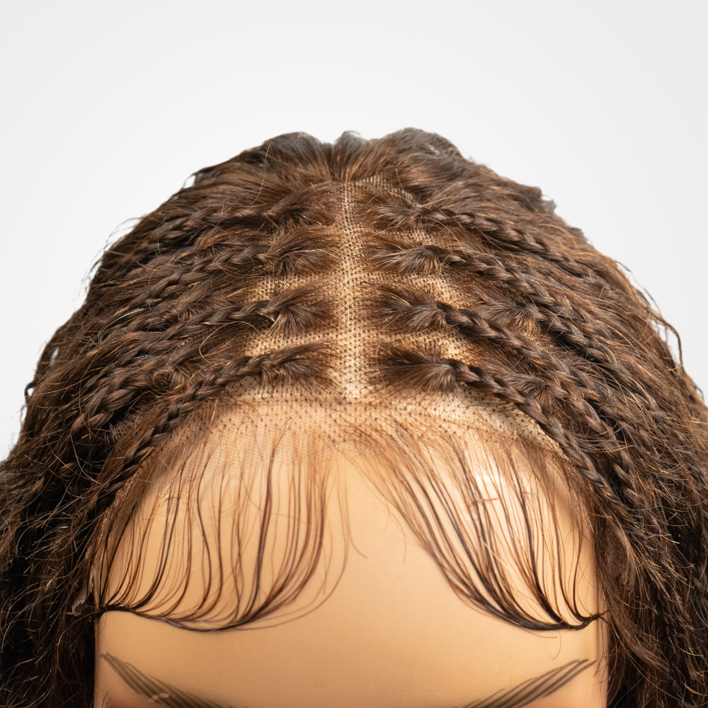 FABA 7x5 Lace Wig Pre-braided Boho Braids Brown Glueless Wig Transparent Lace Wig Bleached Knots With Baby Hair
