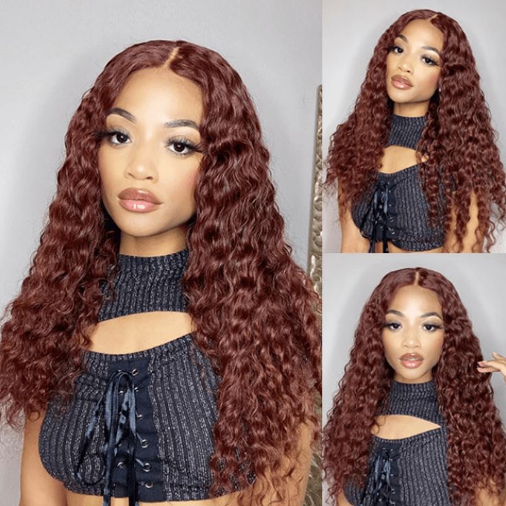 Reddish Brown Wear Go Glueless Wig Pre Plucked Water Wave Wig 180% Density