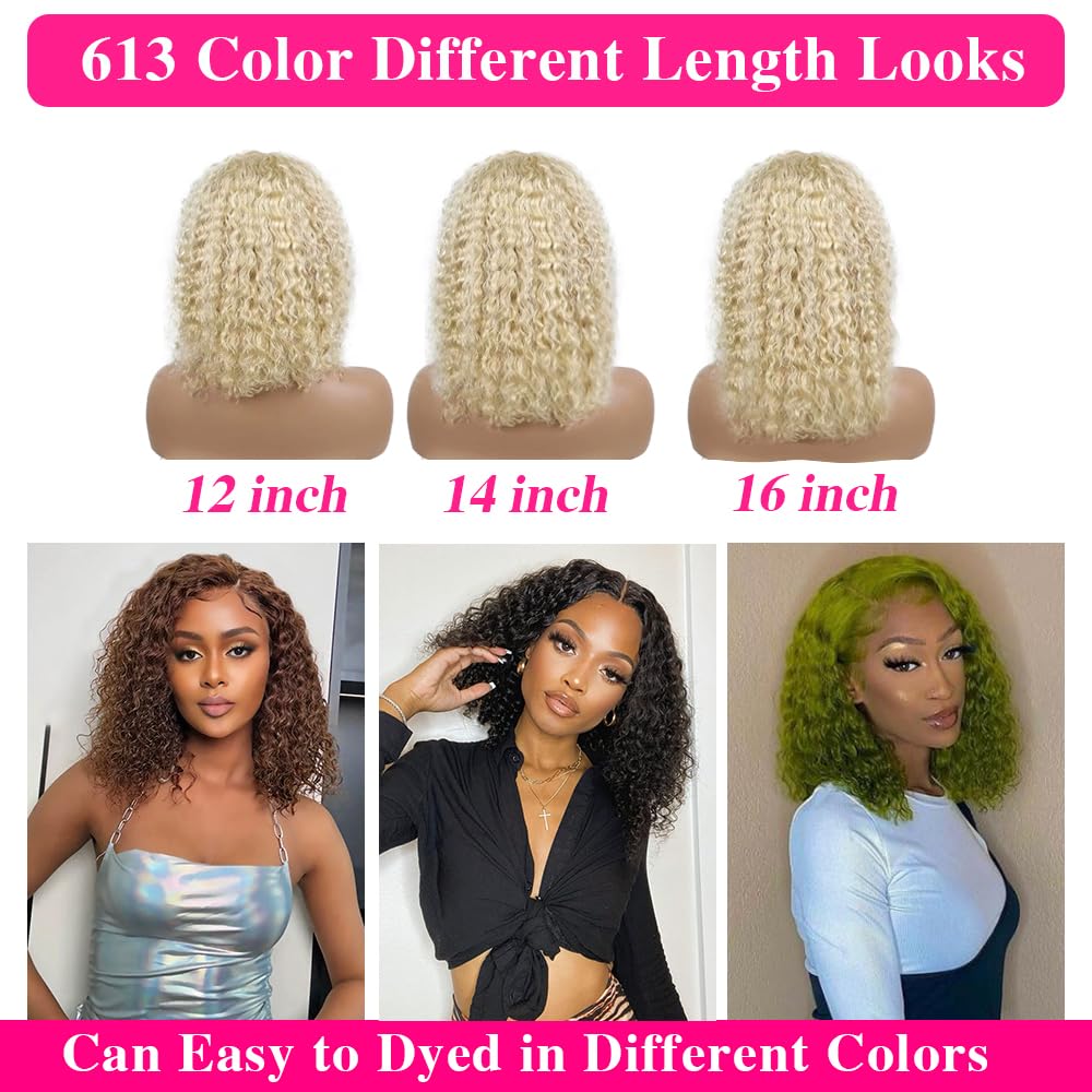 #613 Blonde Wig Curly Short Bob Wig 180% Density  13x4/13x6 Closure Lace Front Wig