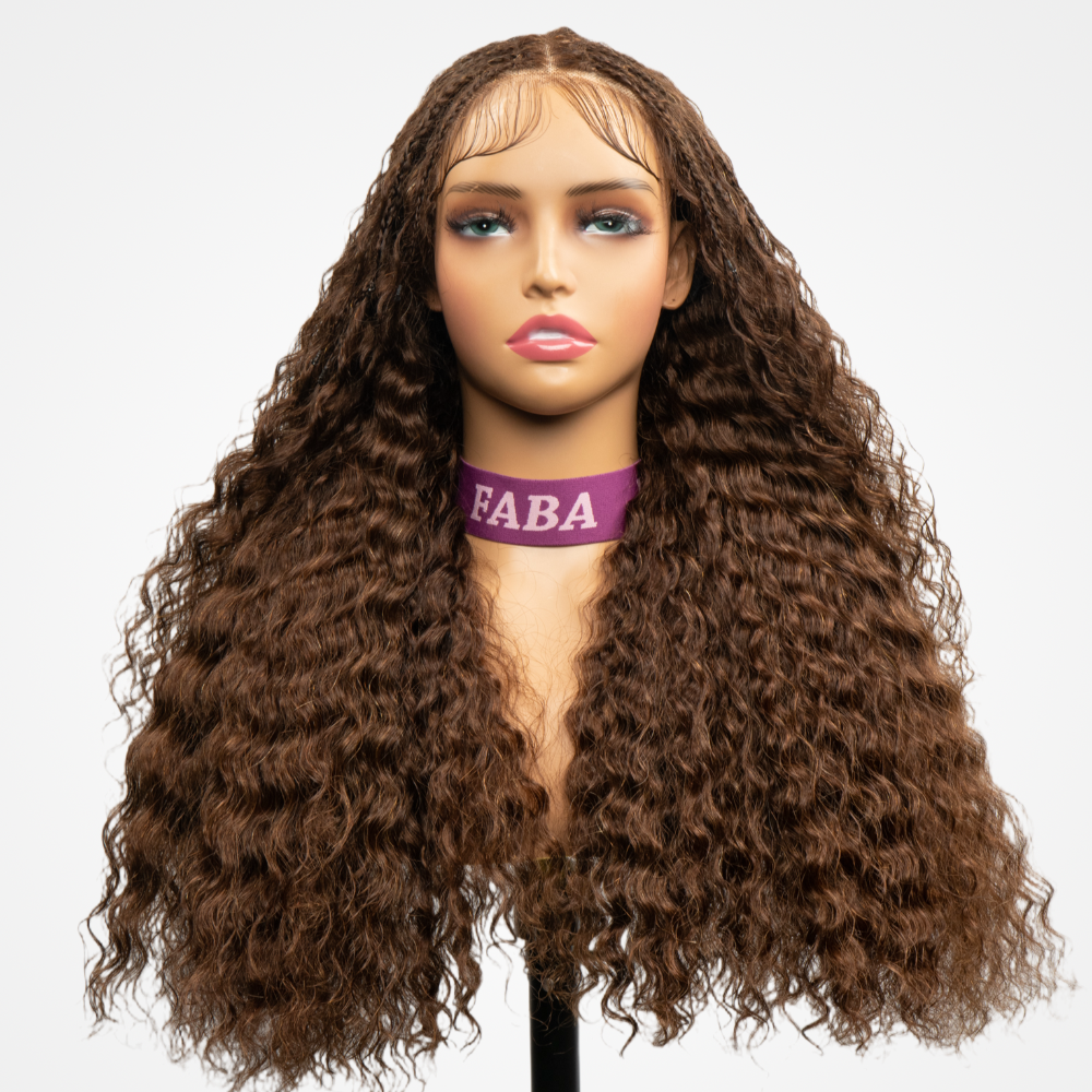 FABA 7x5 Lace Wig Pre-braided Boho Braids Brown Glueless Wig Transparent Lace Wig Bleached Knots With Baby Hair
