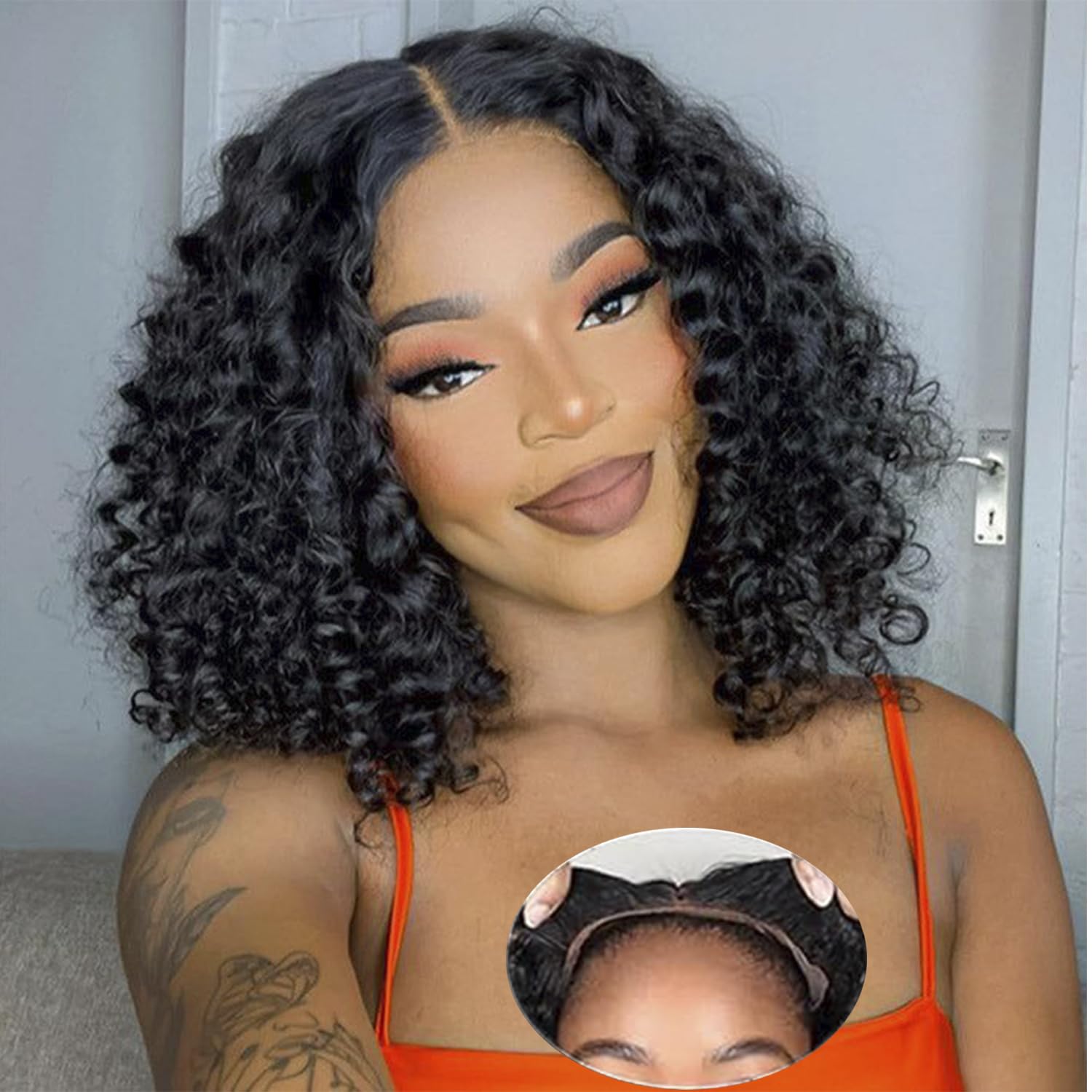 Glueless Wig Natural Black Color Short Curly Wig Bob 13x4 Transparent Lace Front Wigs