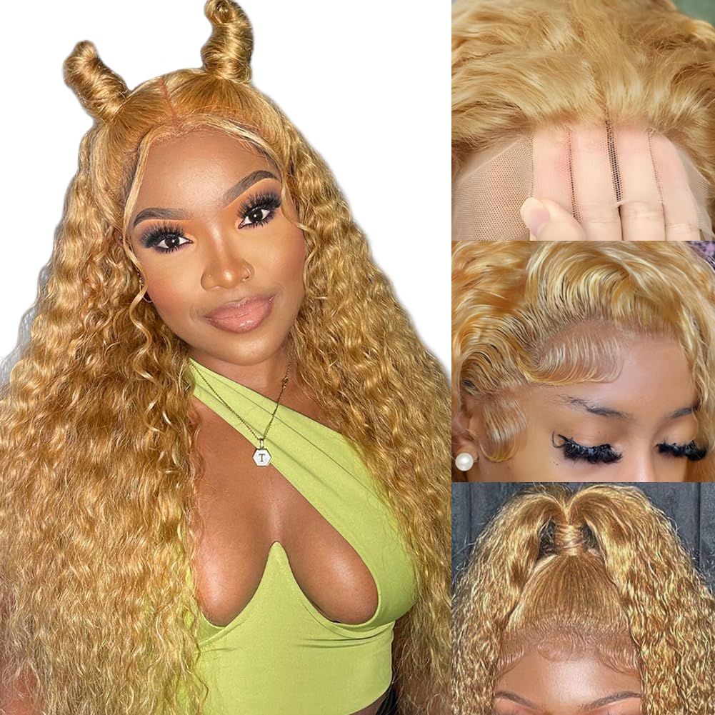 FABA 7x5 Transparent Lace Wig #27 Honey Blonde Wig Curly Wig 3D Dome Cap Pre-Bleached Natural Hair