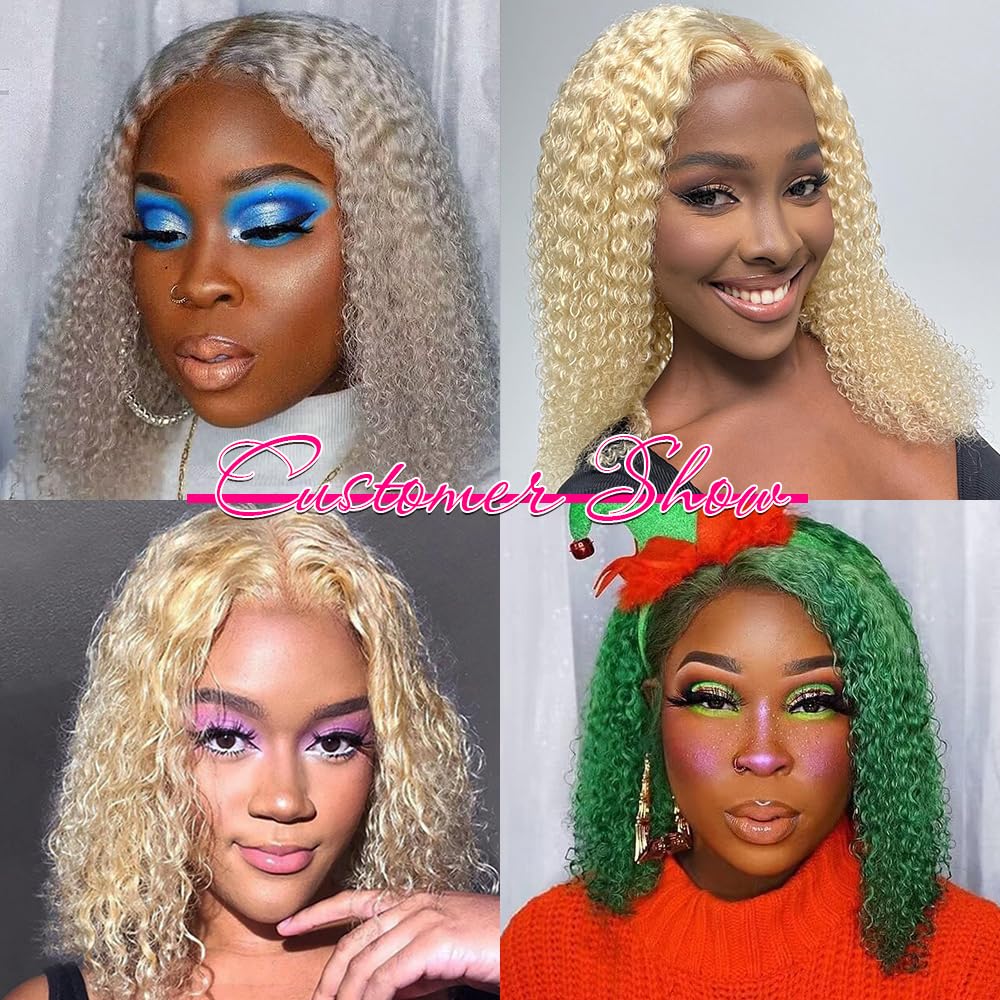 #613 Blonde Wig Curly Short Bob Wig 180% Density  13x4/13x6 Closure Lace Front Wig