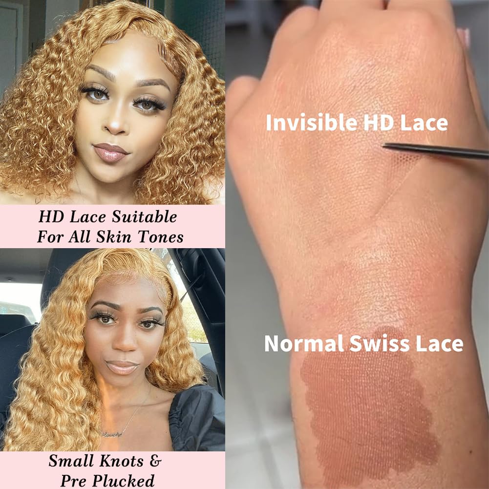 Pre-Cut Lace Wear Go Glueless Wig Honey Blonde Pure Color Curly Breathable
