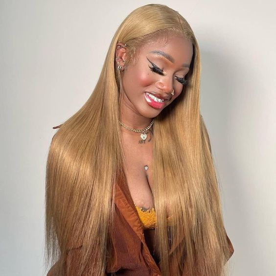 Glueless Straight Wig Honey Blonde Color Pre-Cut Transparent Lace Breathable Cap