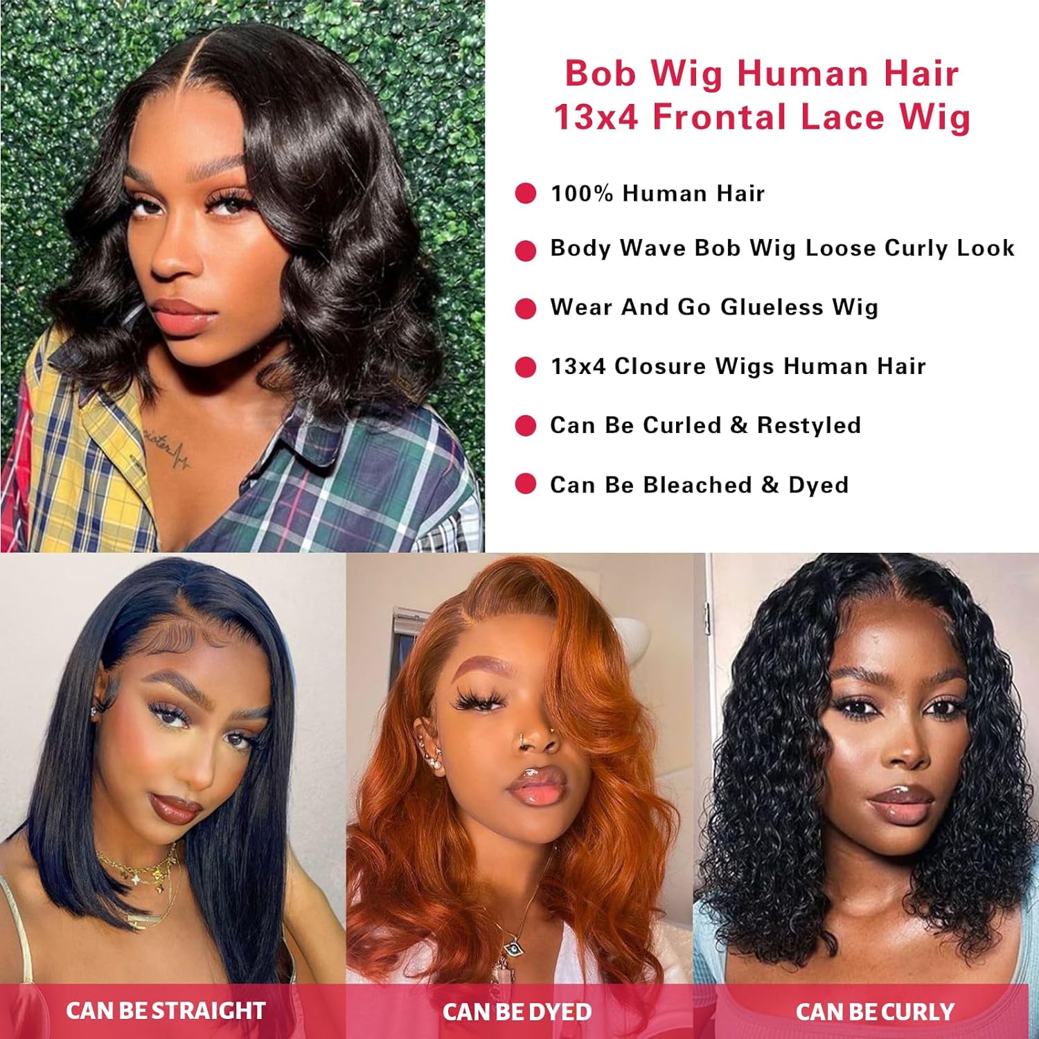 Short Glueless Body Wave Bob Wig 9x6 HD Lace/13x4 Lace Front Human Hair With Breathable Cap
