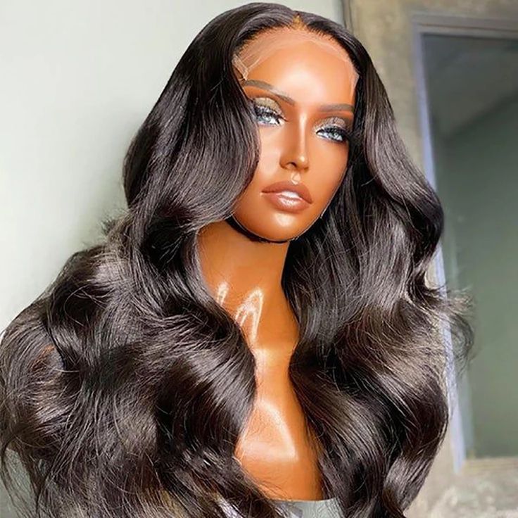 Natural Black Body Wave 13x4 Transparent Lace Front Wigs 180% Density 100% Human Hair