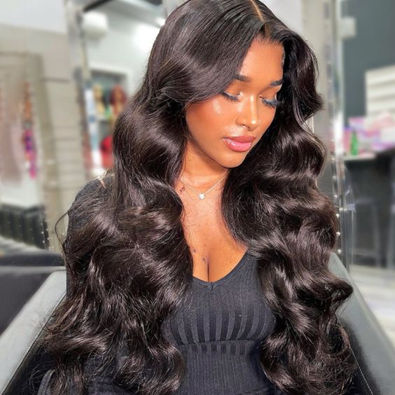 Natural Black Body Wave 13x4 Transparent Lace Front Wigs 180% Density 100% Human Hair