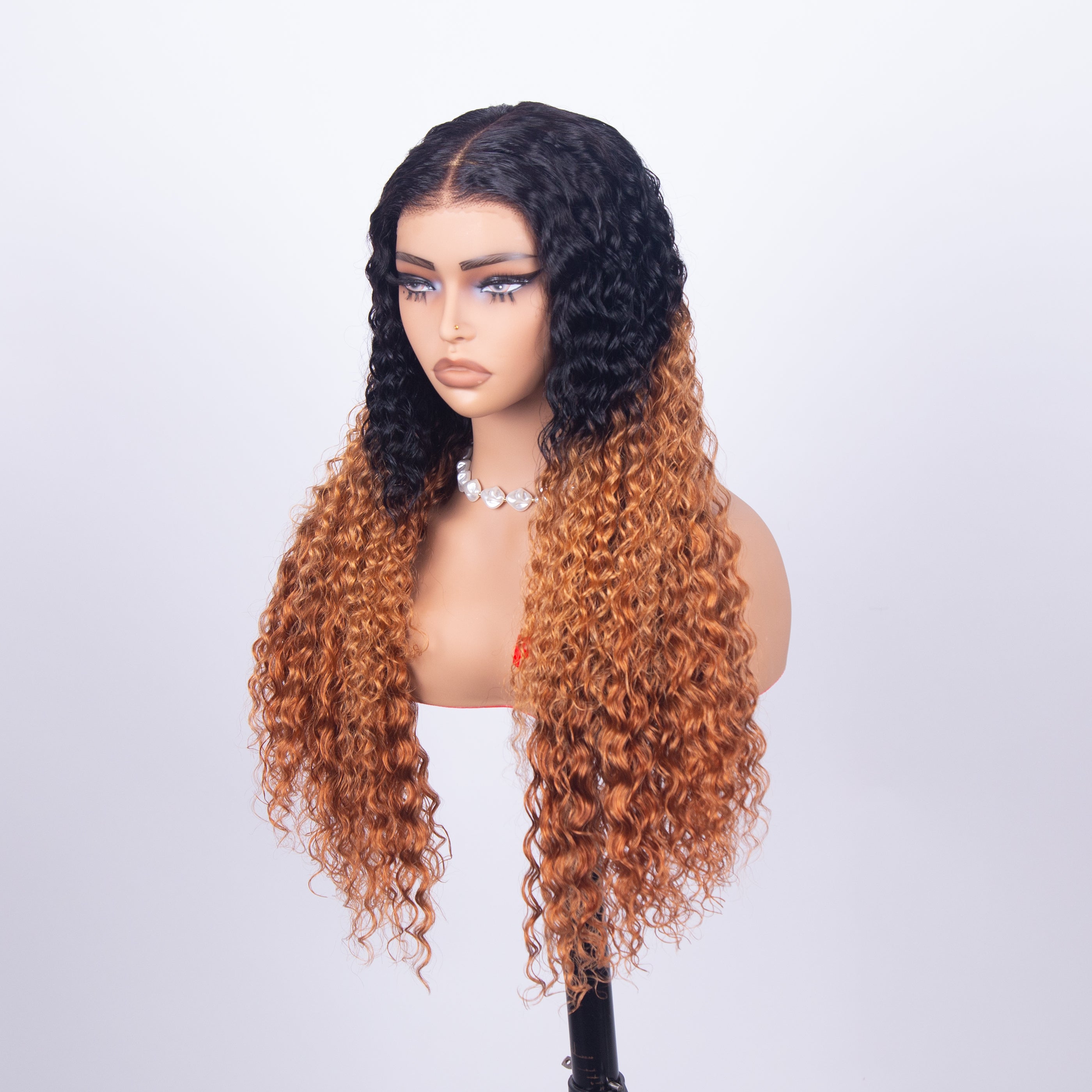 T1B/30 Two Color Splicing Curly Wig Lace Front Wig Natural Look 100% Human Hair