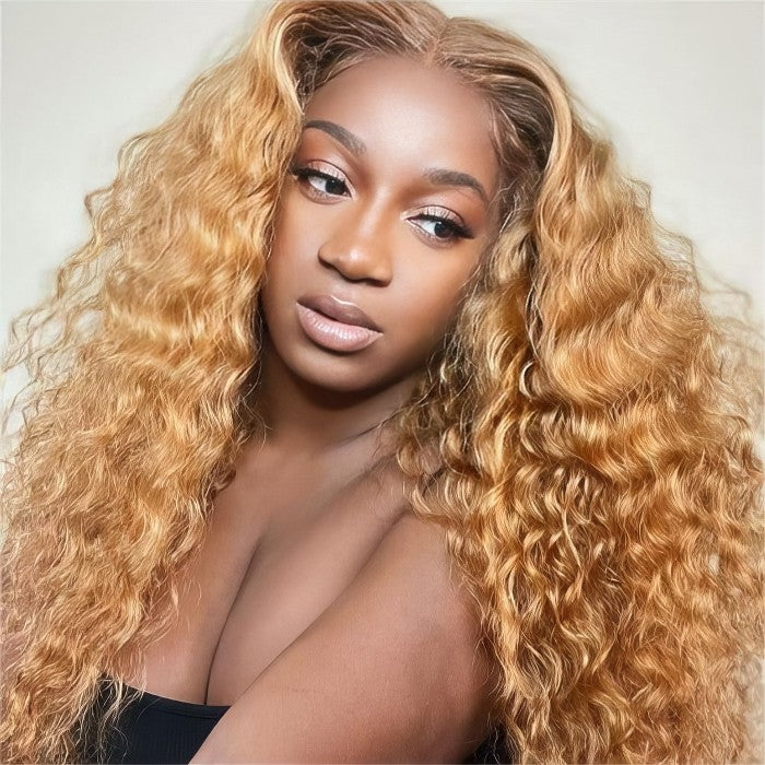 FABA 7x5 Transparent Lace Wig #27 Honey Blonde Wig Curly Wig 3D Dome Cap Pre-Bleached Natural Hair