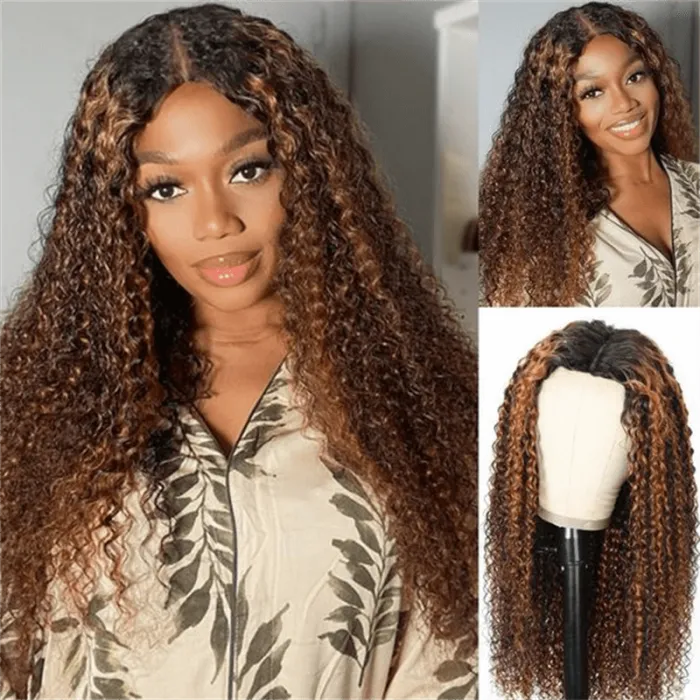 Curly Transparent Lace Front Wigs 180% Density Wig Balayage Highlight Wig Human Hair
