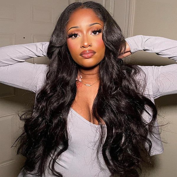 Natural Black Body Wave 13x4 Transparent Lace Front Wigs 180% Density 100% Human Hair