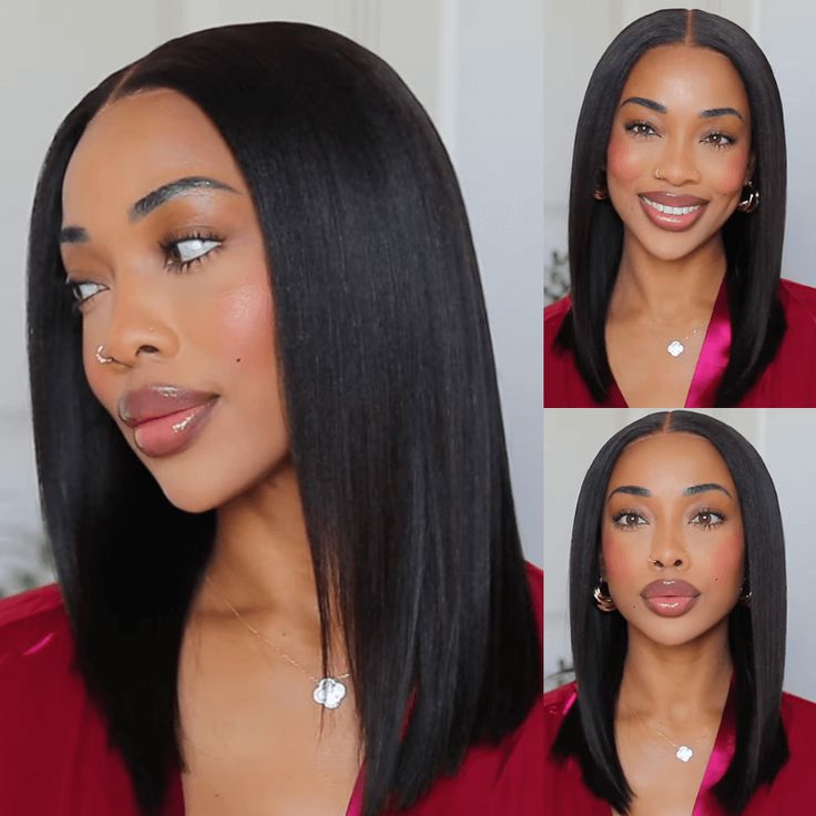 Glueless Wig Natural Black Wig Pre-Cut Lace Front Wig Straight Bob Wig