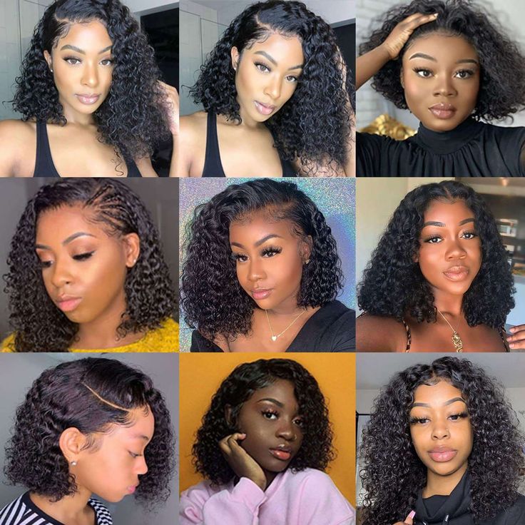Glueless Wig Natural Black Color Short Curly Wig Bob 13x4 Transparent Lace Front Wigs