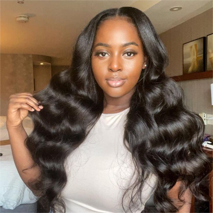 Natural Black Body Wave 13x4 Transparent Lace Front Wigs 180% Density 100% Human Hair