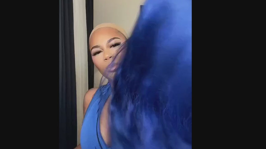 Blue Lace Front Wig Human Hair 13x4 HD Body Wave Human Hair Lace Front Wigs Pre Plucked Colored Blue Lace Front Wig 180% Desity