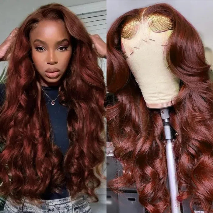Body Wave Wig 150% Density Reddish Brown Wig 360 Lace Wigs Human Hair Wig