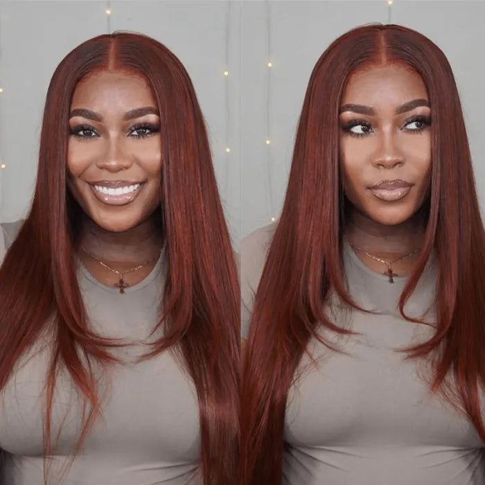 Reddish Brown Wig 150% Density 360 Lace Straight Closure Lace Wig Wig 100% Human Hair Wig