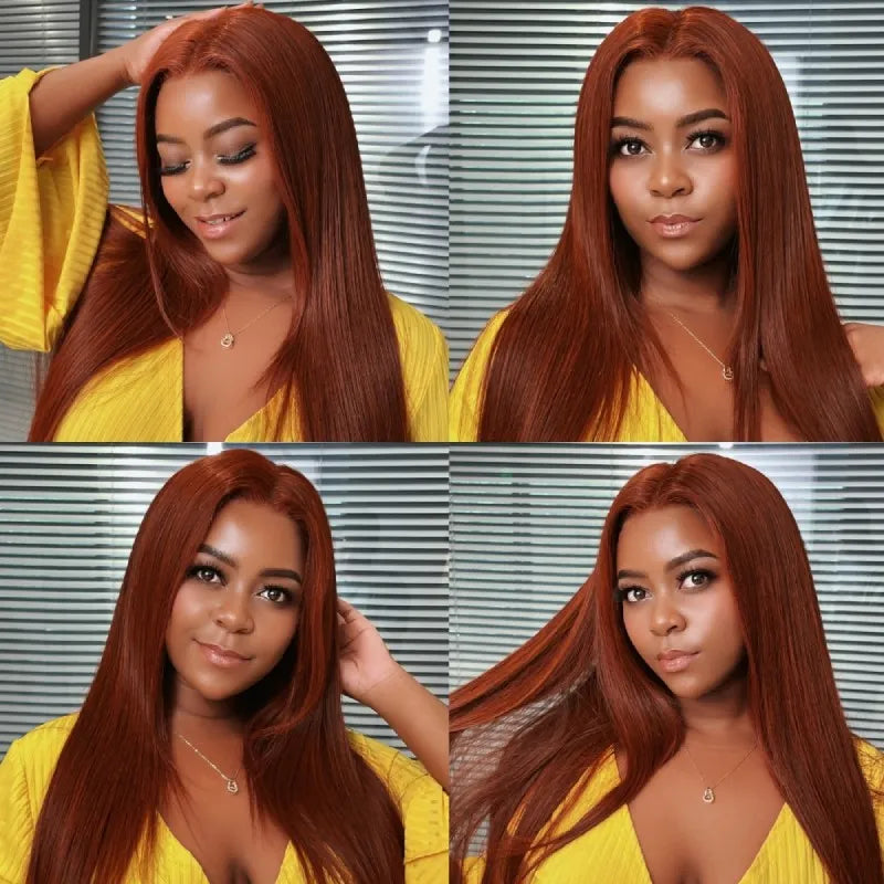 Reddish Brown Wig Straight 360 Transparent Lace Front Wigs 180% Density Wig