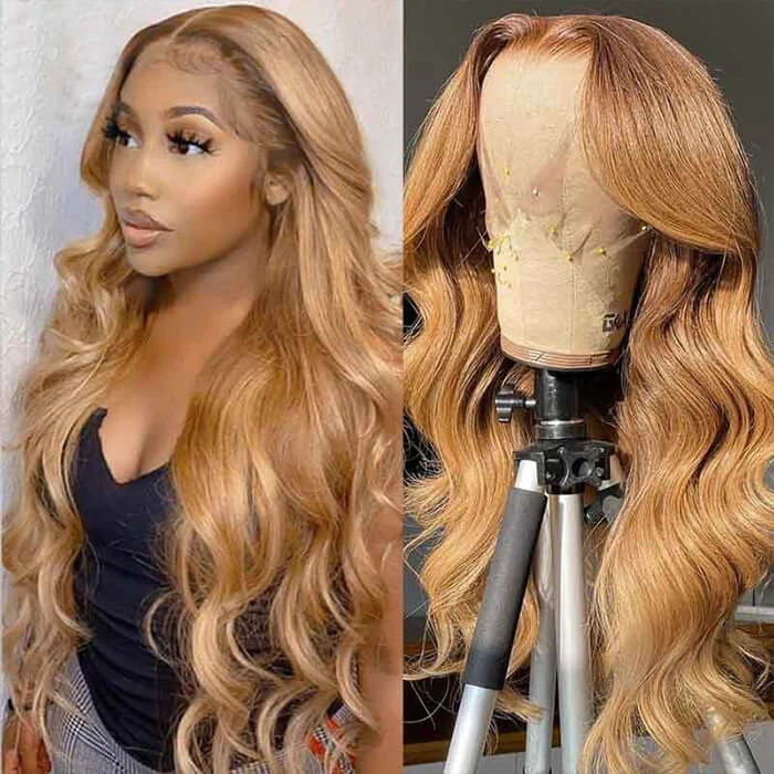 Clear Lace Body Wave 13x4/13x6 HD Lace Transparent Lace Front Wigs 180% Density Human Hair For Honey Blonde Color