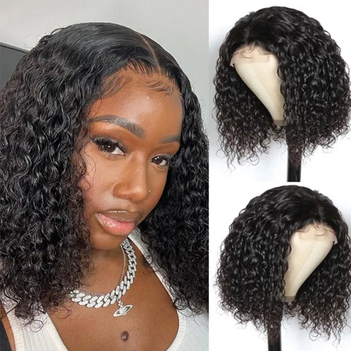 Glueless Wig Natural Black Color Short Curly Wig Bob 13x4 Transparent Lace Front Wigs