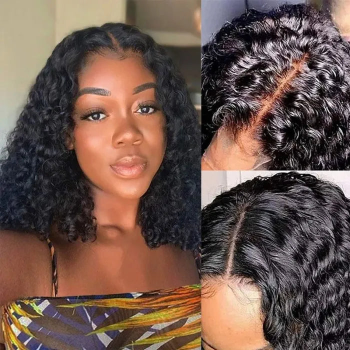 Glueless Wig Natural Black Color Short Curly Wig Bob 13x4 Transparent Lace Front Wigs