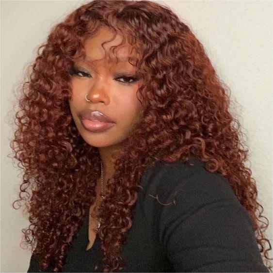 Reddish Brown Wear Go Glueless Wig Pre Plucked Water Wave Wig 180% Density