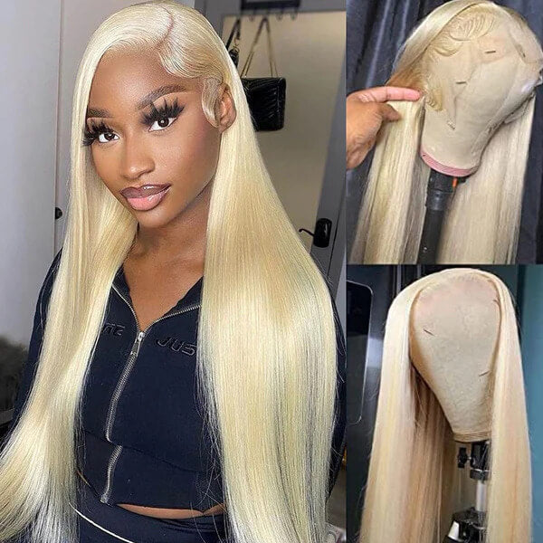 #613 Blonde Straight 180% Density Closure Lace Wig  Human Hair Wig