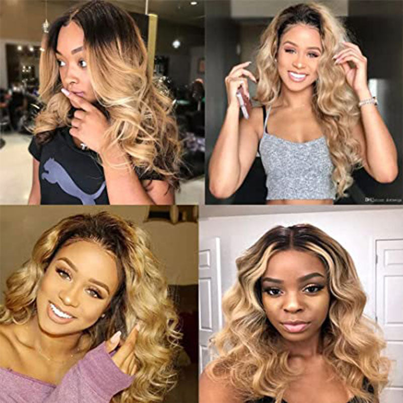 Body Wave Wig 360 Lace Wig Black With Honey Blond Ombre Wig Human Hair