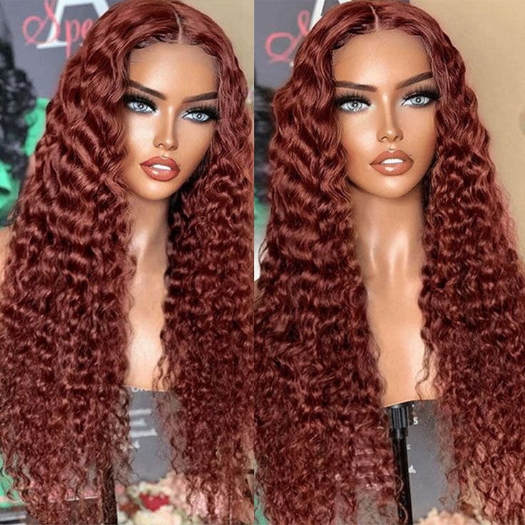 Reddish Brown Curly Wig Transparent Lace Front Wigs 4*4/13*4/13*6 Lace Human Hair Wig