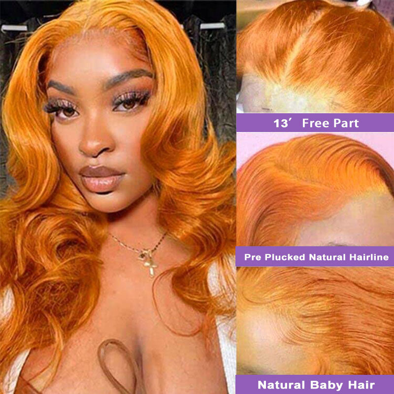 Glueless Wig Ginger Color Wig 13x4 Lace Body Wave Human Hair 180% Density Wig