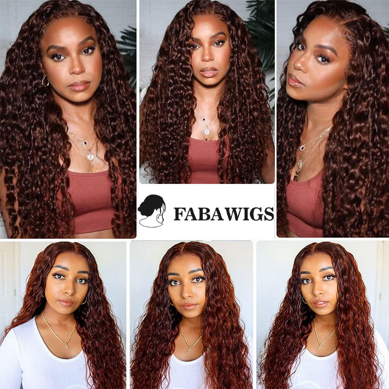 Reddish Brown Curly Wig Transparent Lace Front Wigs 4*4/13*4/13*6 Lace Human Hair Wig