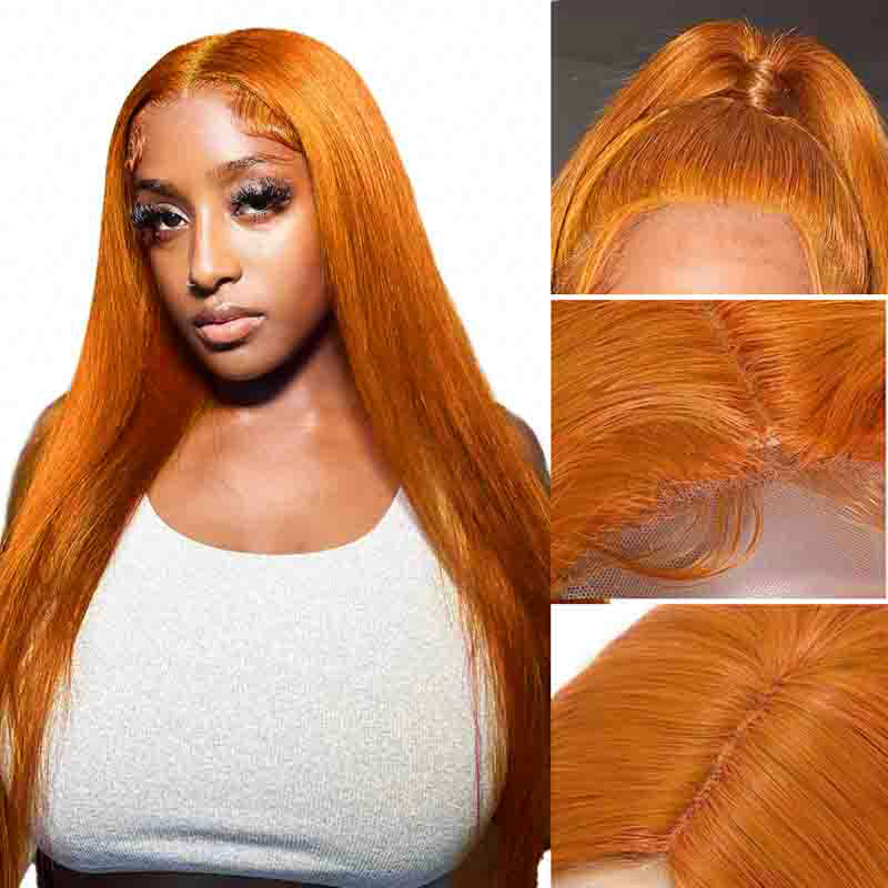 Ginger Orange Color Straight Wig 13x4 Transparent Transparent Lace Front Wigs 180% Density