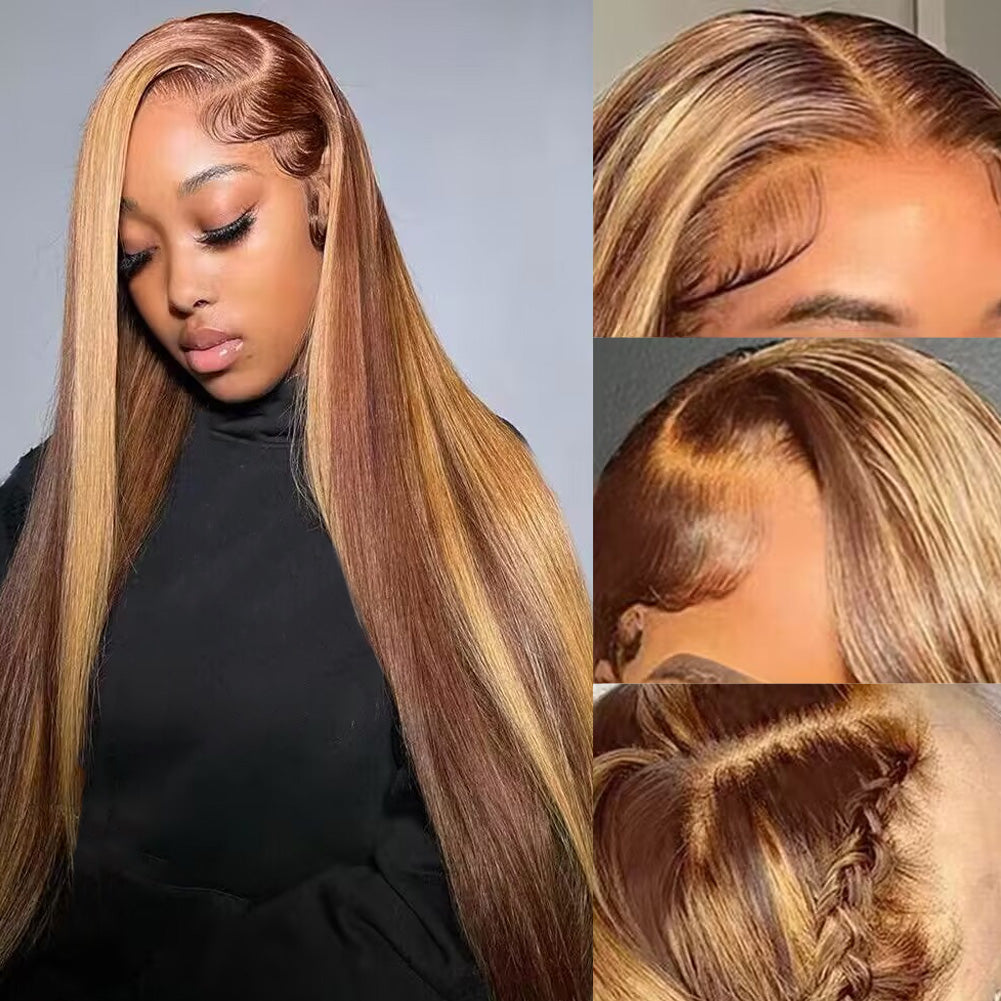 Glueless Highlights Color Wig Hair Straight 4x4/13x4 Lace Closure Wigs