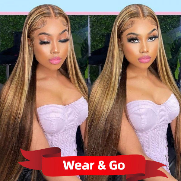 Glueless Highlights Color Wig Hair Straight 4x4/13x4 Lace Closure Wigs