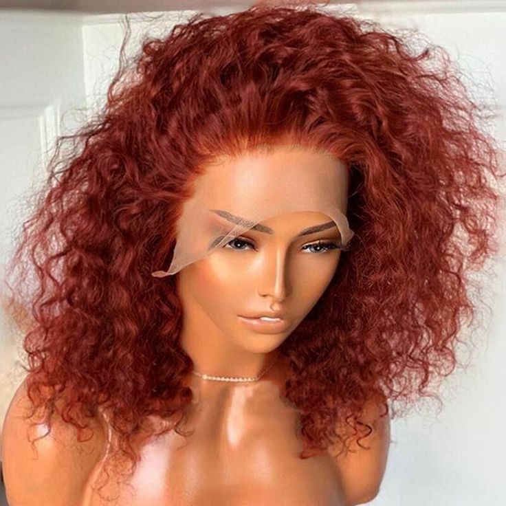 #33 Reddish Brown Short Bob Curly Hair HD Lace 180% Density