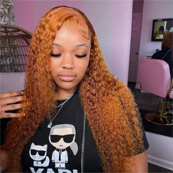 Pre-Cut Lace Wear Go Glueless Wig Ginger Orange Pure Color Curly Breathable