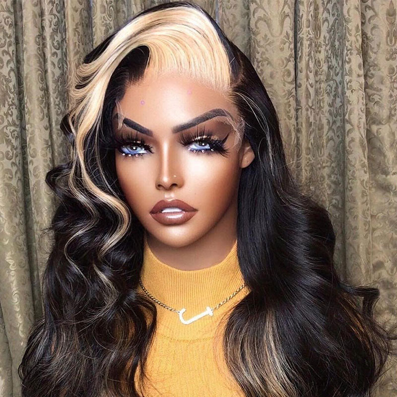 Q613/1B Blonde Piano Highlight Color Wigs 180% Density Body Wave Glueless Lace Front 360 Human Hair Wig