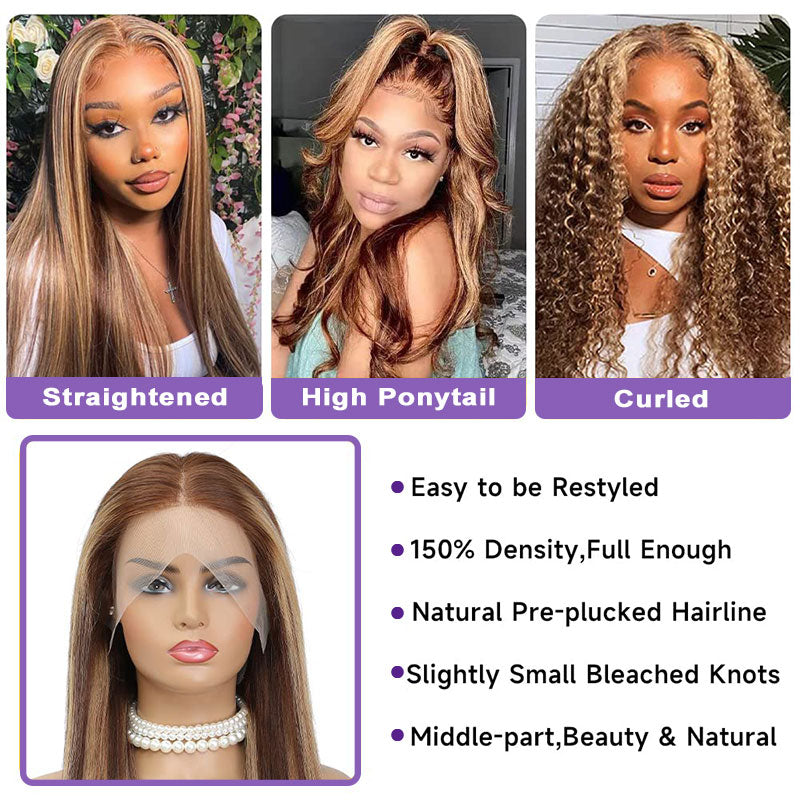 Highlights Color 360 Transparent Lace Wig Straight Human Hair Wig For Black Woman
